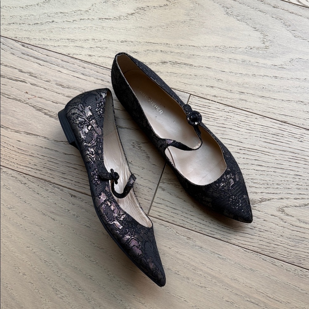 Marc Fisher Black Lace Flats 8.5